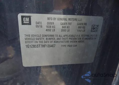 2017 Chevrolet Malibu Ls z USA, uszkodzony, nr VIN 1G1ZB5ST7HF139467